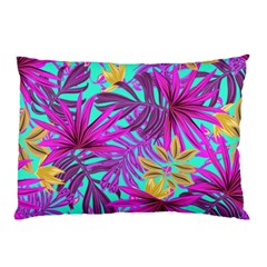 Tropical Greens Pink Leaves Pillow Case by HermanTelo