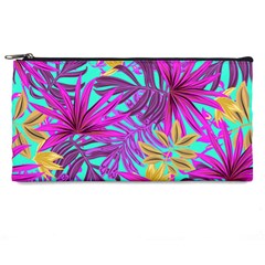 Tropical Greens Pink Leaves Pencil Cases