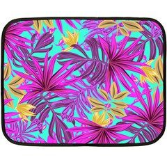 Tropical Greens Pink Leaves Double Sided Fleece Blanket (mini) 