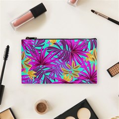 Tropical Greens Pink Leaves Cosmetic Bag (small)