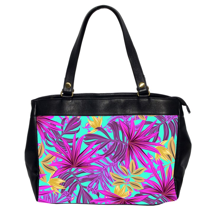 Tropical Greens Pink Leaves Oversize Office Handbag (2 Sides)