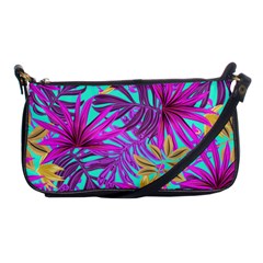 Tropical Greens Pink Leaves Shoulder Clutch Bag