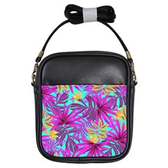 Tropical Greens Pink Leaves Girls Sling Bag