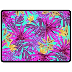 Tropical Greens Pink Leaves Fleece Blanket (large) 