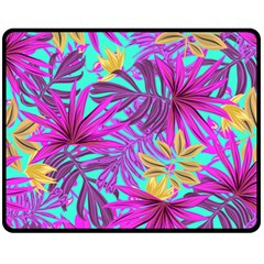 Tropical Greens Pink Leaves Fleece Blanket (medium) 