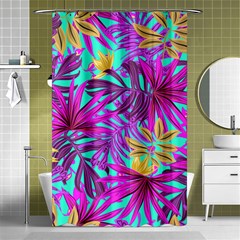 Tropical Greens Pink Leaves Shower Curtain 48  X 72  (small) 