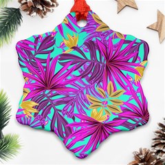 Tropical Greens Pink Leaves Ornament (snowflake)