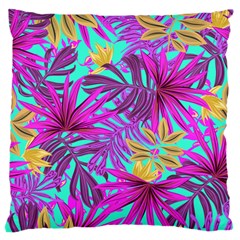 Tropical Greens Pink Leaves Large Cushion Case (two Sides)