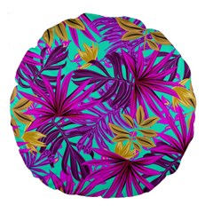 Tropical Greens Pink Leaves Large 18  Premium Round Cushions