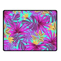 Tropical Greens Pink Leaves Double Sided Fleece Blanket (small)  by HermanTelo