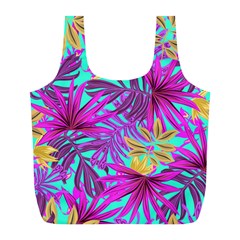 Tropical Greens Pink Leaves Full Print Recycle Bag (l)