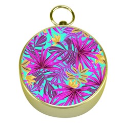 Tropical Greens Pink Leaves Gold Compasses