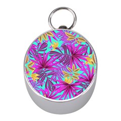 Tropical Greens Pink Leaves Mini Silver Compasses