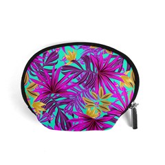 Tropical Greens Pink Leaves Accessory Pouch (small) by HermanTelo