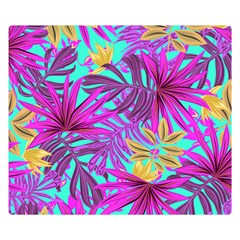 Tropical Greens Pink Leaves Double Sided Flano Blanket (small) 