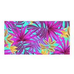 Tropical Greens Pink Leaves Satin Wrap