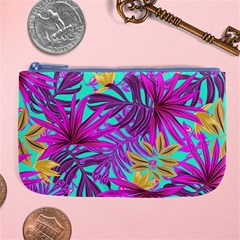 Tropical Greens Pink Leaves Large Coin Purse by HermanTelo