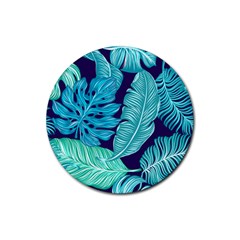 Tropical Greens Leaves Banana Rubber Coaster (round)  by HermanTelo