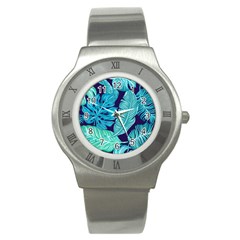 Tropical Greens Leaves Banana Stainless Steel Watch