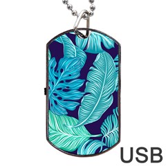 Tropical Greens Leaves Banana Dog Tag Usb Flash (one Side)