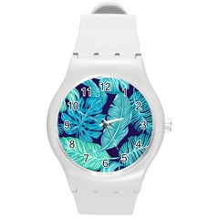 Tropical Greens Leaves Banana Round Plastic Sport Watch (m)