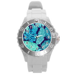 Tropical Greens Leaves Banana Round Plastic Sport Watch (l)