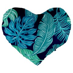 Tropical Greens Leaves Banana Large 19  Premium Heart Shape Cushions by HermanTelo