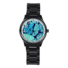 Tropical Greens Leaves Banana Stainless Steel Round Watch