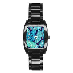 Tropical Greens Leaves Banana Stainless Steel Barrel Watch