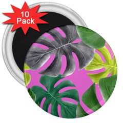 Tropical Greens Pink Leaf 3  Magnets (10 Pack)  by HermanTelo