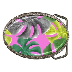 Tropical Greens Pink Leaf Belt Buckles by HermanTelo