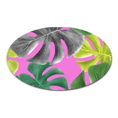 Tropical Greens Pink Leaf Oval Magnet by HermanTelo