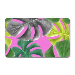 Tropical Greens Pink Leaf Magnet (rectangular) by HermanTelo