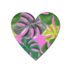 Tropical Greens Pink Leaf Heart Magnet by HermanTelo