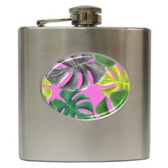 Tropical Greens Pink Leaf Hip Flask (6 Oz)