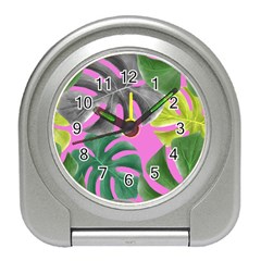 Tropical Greens Pink Leaf Travel Alarm Clock by HermanTelo