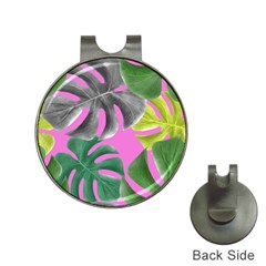 Tropical Greens Pink Leaf Hat Clips With Golf Markers