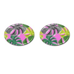 Tropical Greens Pink Leaf Cufflinks (oval)