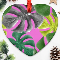 Tropical Greens Pink Leaf Heart Ornament (two Sides)