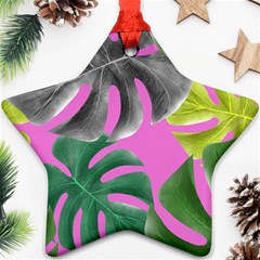 Tropical Greens Pink Leaf Star Ornament (two Sides) by HermanTelo