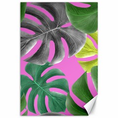 Tropical Greens Pink Leaf Canvas 12  X 18 