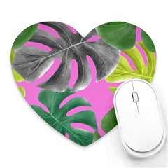 Tropical Greens Pink Leaf Heart Mousepads