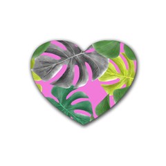 Tropical Greens Pink Leaf Heart Coaster (4 Pack)  by HermanTelo