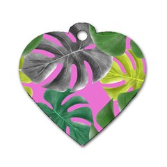 Tropical Greens Pink Leaf Dog Tag Heart (one Side)