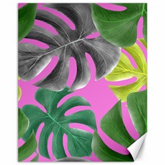 Tropical Greens Pink Leaf Canvas 11  X 14  by HermanTelo