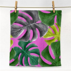 Tropical Greens Pink Leaf Face Towel by HermanTelo