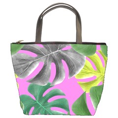 Tropical Greens Pink Leaf Bucket Bag