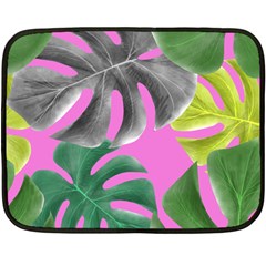 Tropical Greens Pink Leaf Fleece Blanket (mini)