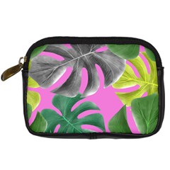 Tropical Greens Pink Leaf Digital Camera Leather Case