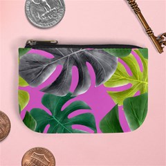 Tropical Greens Pink Leaf Mini Coin Purse